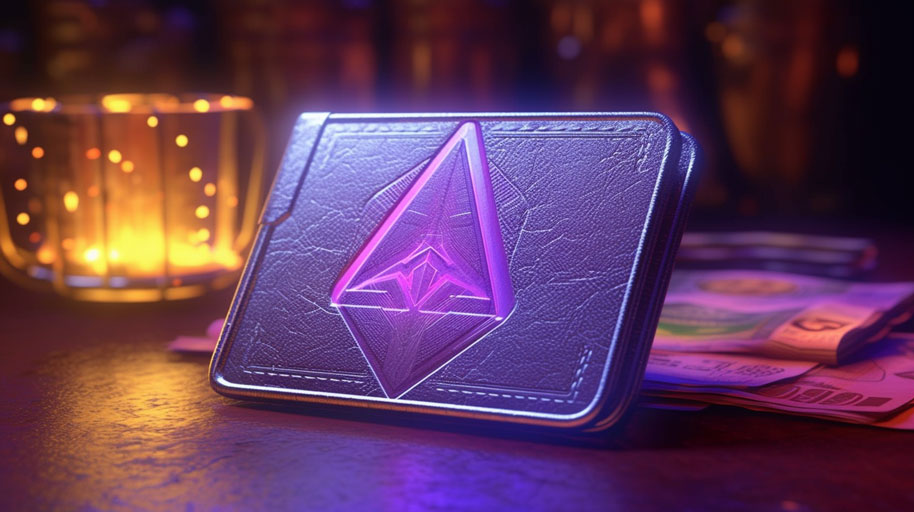 a wallet with a shiny LED logo of a cryptocurrency on it